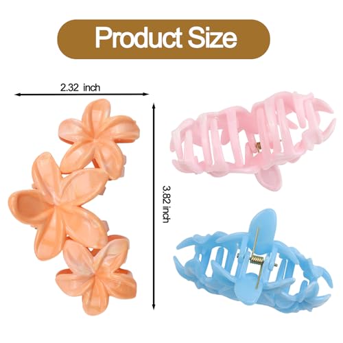 4Pcs Cute Hawaiian Flower Claw Hair Clips for Women Pink Green Large Claw Clips for Thick Thin Hair Strong Hold Beach Hair Accessories for Women and Girls - color: 15-Colorful