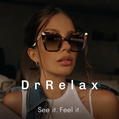 DrRelax Big Square Sunglasses Womens Retro Polarized Sun Glasses with Metal UV 400 Protection - color: Tortoise/ Gradient Brown