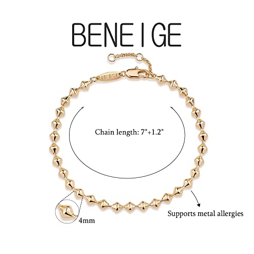 BENEIGE Women Bracelet 14K Gold Plated Paperclip Satellite Bead Ball Oval Cuba Cable Box Chain Daily Charm Layered Link Silver Bracelets Adjustable Jewelry - style: Beaded Diamond Chain