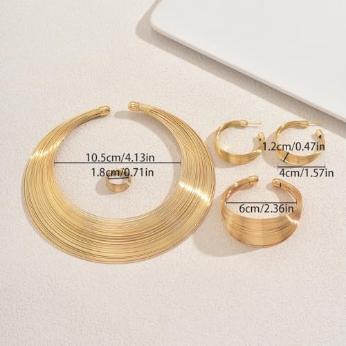 Gold Jewelry Set Chunky Gold Necklace Earring Set for Women Boho Oval Acrylic Earring Necklace Western Adjustable Choker Necklaces Bohemian Jewelry Set For Women - color: Gold B
