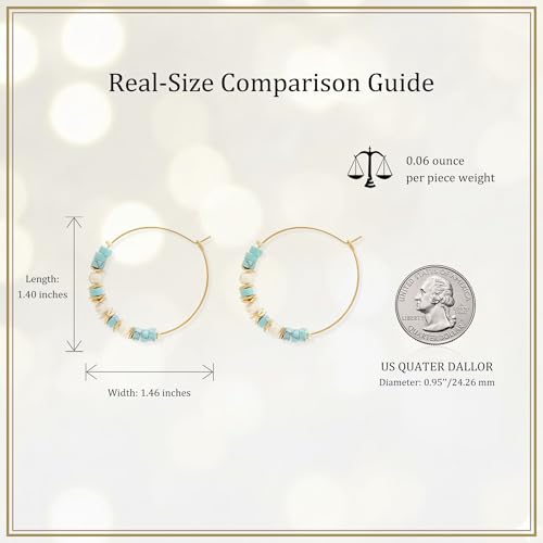 Natural Stone Beaded Hoop Earrings for Women, Boho Handmade Lightweight Hypoallergenic Trendy Summer Beach Accessories Fashion Jewelry Gift - color: Teal