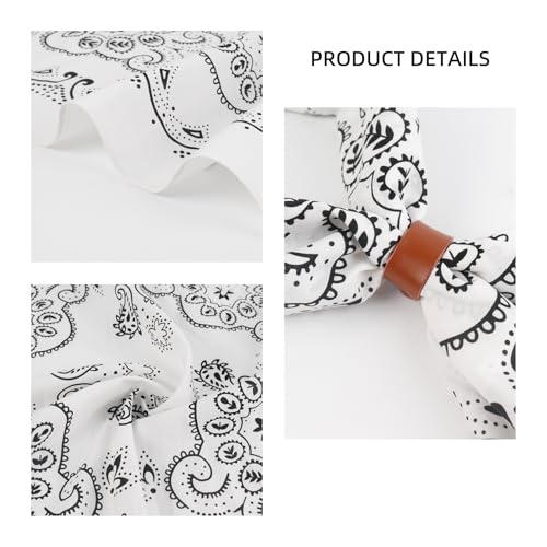 27.5 Inches Western Bandana Scarf With Leather Scarf Buckle, 100% Cotton Neck Scarf for Men Cowboy Scarves - color: White