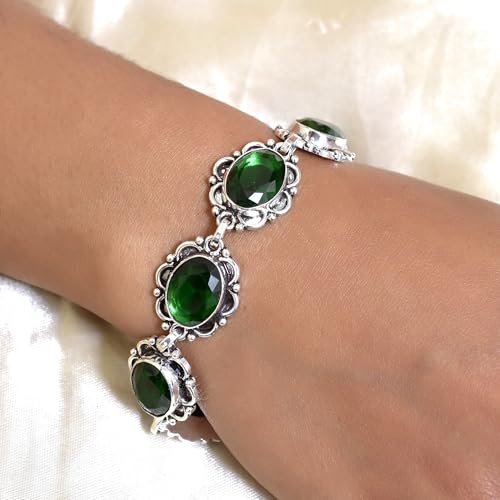 Boho 925 Sterling Silver Turquoise Natural Gemstone Bracelet, Adjustable Link Bracelet Handmade Bezel Setting Bracelet, Gift Idea