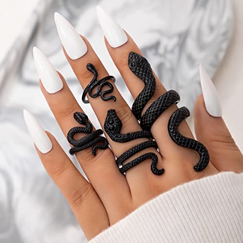 Snake Rings for Women Snake Ring Set Black Snakes Jewelry for Women Goth Gothic Rings Vintage Punk Knuckle Finger Thumb Ring Halloween Accessories - style: Style 2 - 1