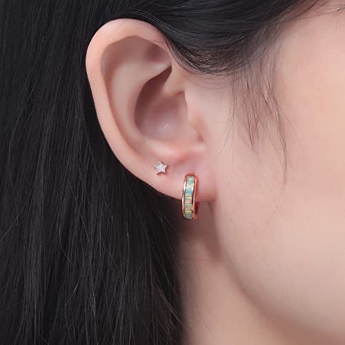 CiNily Huggie Earrings Opal Hinged Hoop Earrings Gold Plated Hypoallergenic Small Hoop Earrings for Women Teen Girls Men Sensitive Ears - color: Rose Gold-Rianbow White