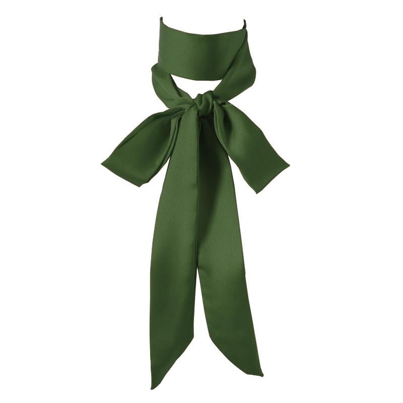 Long Thin Skinny Scarf Satin Neckerchief Ribbon Tie Waist Belt for Women - color: Army Green
