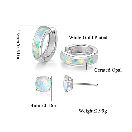 CiNily Huggie Earrings Opal Hinged Hoop Earrings Gold Plated Hypoallergenic Small Hoop Earrings for Women Teen Girls Men Sensitive Ears - color: White Gold-White