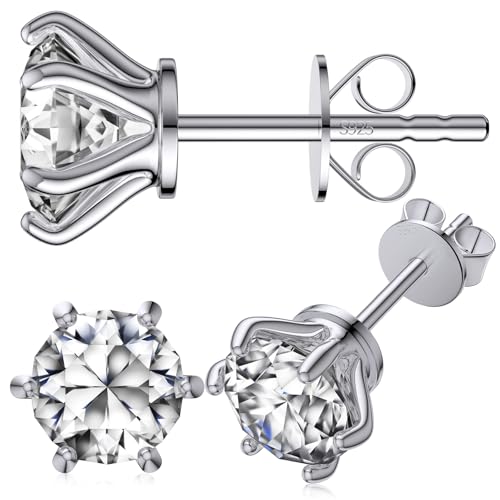 Moissanite Stud Earrings for Women, 18K White Gold Plated S925 Sterling Silver Hypoallergenic Diamond Earring, Lab Grown Diamond Earrings - size: 1ctw(0.5ct*2)-5mm