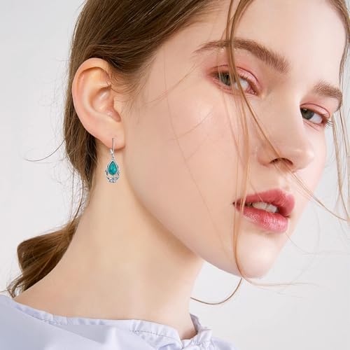 Natural Turquoise Earrings for Women Dangling 925 Sterling Silver Dangle Earrings Western Jewelry Christmas Gift for Sister Mother - style: F-Flowers Earrings-2