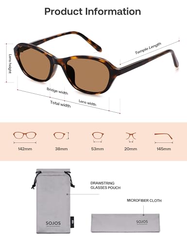 SOJOS Retro Oval Sunglasses for Women Trendy Cat Eye Narrow Chic Y2K 90s Sunnies SJ2685 - color: Tortoise/Brown