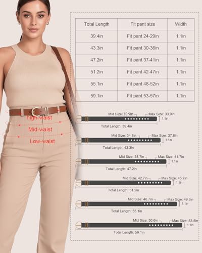 XZQTIVE 3 Pack Women Belts For Jeans Dresses Pants Ladies Leather Waist Belt with Gold Buckle - color: Round Buckle Black+brown+tan, size: Fit Pant 24-29in
