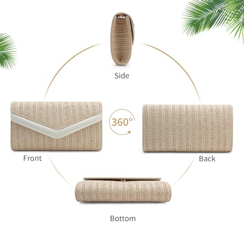 Straw Clutch Purse for Women Envelope Clutch Handbags for Summer Beach Evening Shoulder Crossbody Bag - color: Beige