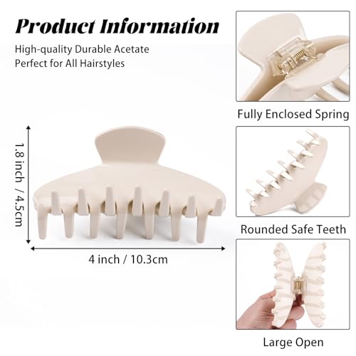 MAORULU Cute Claw Clip for Women – 4.3'' Large Acetate Hair Clips for Thick Thin Curly Long Hair, Durable Hair Clamps Non-slip Jaw Clip, Strong Hold, Stylish French Design (Cream White) - color: Cream White