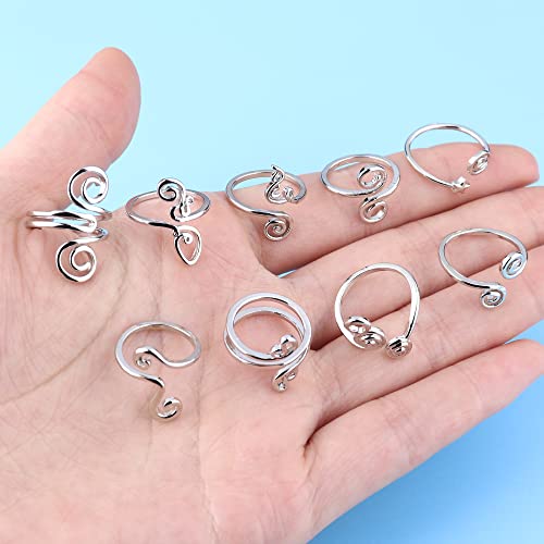 FIBO STEEL 9 Pcs Adjustable Toe Rings for Women Open African Toe Rings Summer Beach Foot Jewelry - color: Silver-tone