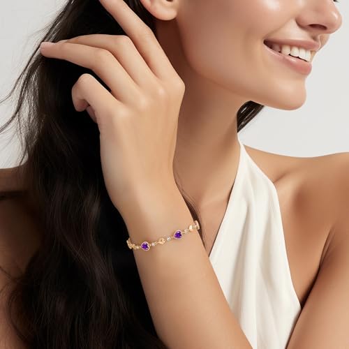 925 Sterling Silver Birthstone Heart Bracelet Jewelry Gift for Women | Rose Gold Plated Bracelets,Hypoallergenic,Adjustable Chain Personalized Anniversary Christmas Jewelry Gift for Mom Wife - color: Rose Gold-02-Feb