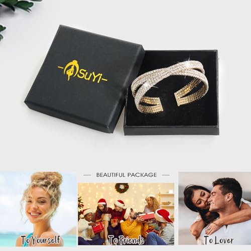 Suyi Rhinestone Bracelet Multilayer Gold Cuff Bracelet for Women Crystal Braidal Bracelets - color: Gold 6