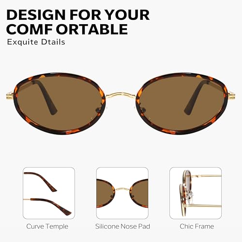 boten Retro Oval Sunglasses for Women 90s Small Gold Frame Sun Glasses Lightweight Cute Chic Sunnies - color: Tortoise Frame-brown Lens