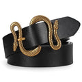 Women Leather Belt with Snake Buckle Fashion Women Belt for Jeans Pants Dresses - color: A-black, size: Fit Size 25"-30"