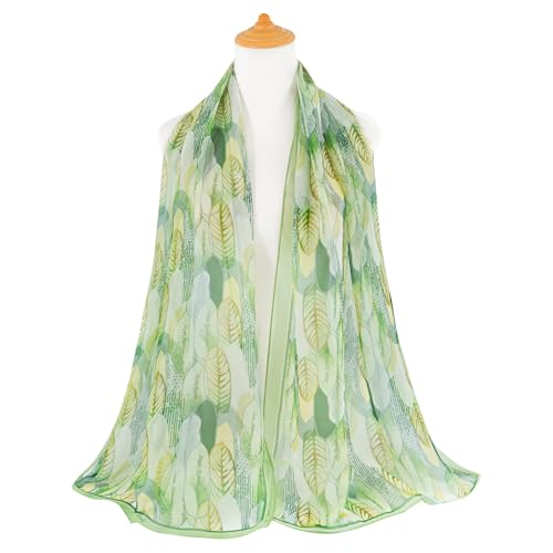 E-Clover Unique Fashion Women's Scarf Chiffon Sheer Scarves for Women Lightweight - color: Green Flowers-02