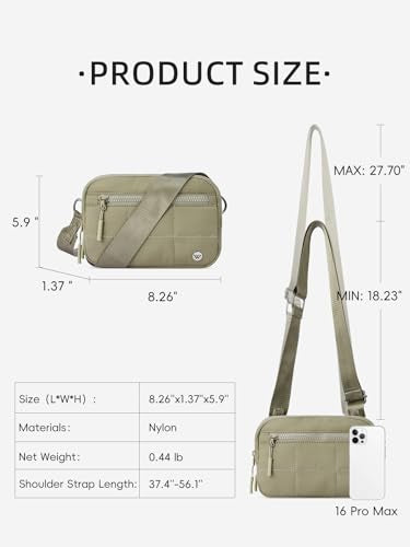 WESTBRONCO Small Crossbody Bags for Women Nylon with Adjustable Strap, Zipper Crossbody Purse, 1L Shoulder Bag for Travel - color: Khaki