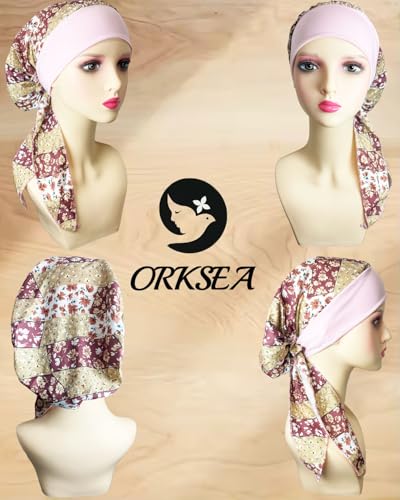 Chemo Headwear for Women Head Scarf Headwraps Silky Soft Turbans for Women Cancer Hats Chemo Beanie Coverings Scarves - color: C Bean Paste Powder Pattern 1