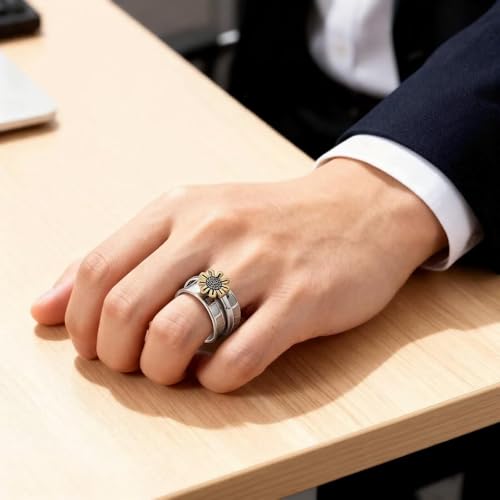 Stainless Steel Rings for Men Women, Vintage Chunky Silver Spinner Ring Band for Meditation, Relaxation& Stress Relief, Retro Wide Wrap Thumb Finger Midi Rings, Statement Cool Punk Band Ring Jewelry - color: R08Color1