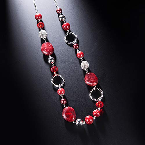 PEARL&CLUB Long Beaded Necklaces For Women - Sweater Chain Fashion Jewelry Necklace Gifts For Women - color: 23-Red