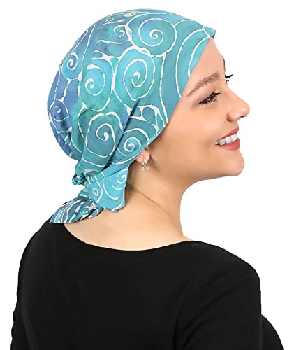 Hats Scarves & More Chemo Scarf Head Scarves for Women Cancer Headwear Headscarf Head Coverings 28 Inch Square Batik - color: Turquoise Swirl