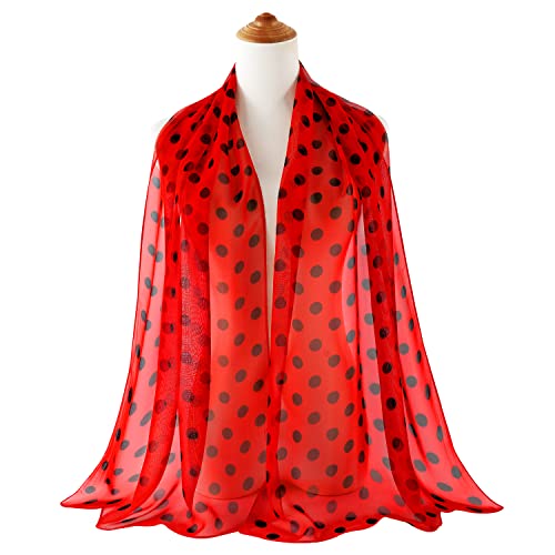 E-Clover Unique Fashion Women's Scarf Chiffon Sheer Scarves for Women Lightweight - color: Polka Dot-red Black