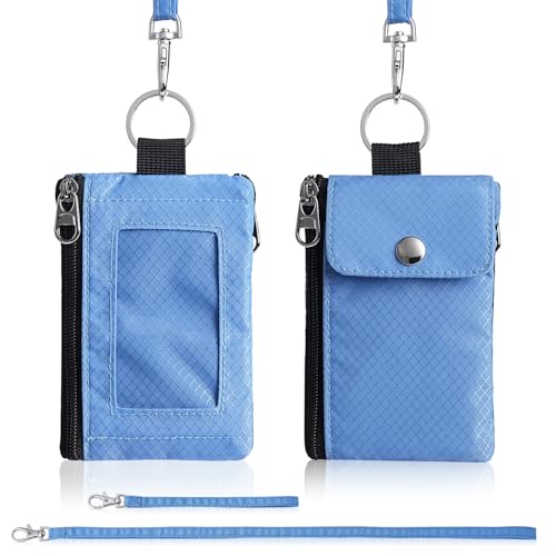 Artpaxy Minimalist Wallet For Mens Womens, Keychain RFID Blocking Zipper Small Wallet with ID Window 2 Lanyards,Water Resistant Travel Cash Card Coin Case Boys Girls - color: Powder blue, style: Casual