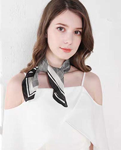 ANDANTINO 100% Mulberry Silk Scarf -21” Square Neckerchief with Gift Packed - color: Earth Tone-check