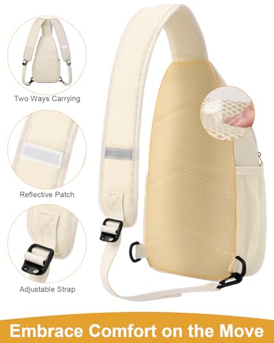 Pritent Crossbody Bags for Women Man Waterproof Sling Bag Backpack Trendy Casual Cross Body Bag with Convertible Shoulder Strap Chest Bag for Camping Hiking Travel Essentials (Ivory, Large) - color: Ivory, size: Large