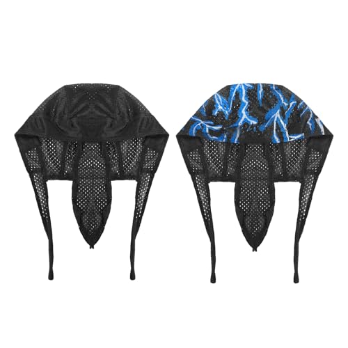 PURFUN Men Women Breathable Cycling Bandana Headscarf Adjustable Sweat Wicking Quick Dry Mesh Head Scarf Wrap Liner Skull Cap - color: 2pcs/Black+blue