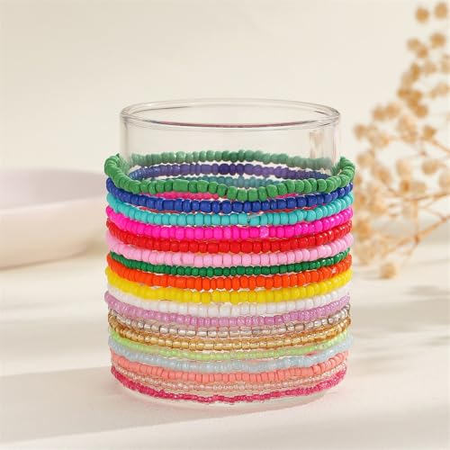 Fuqimanman2020 18Pcs Boho Stackable Beaded Bracelets for Women Colorful Handmade Multilayered Rice Beads Anklets Set Summer Beach Bohemian Jewelry Gift - color: Style 1 Multicolor A