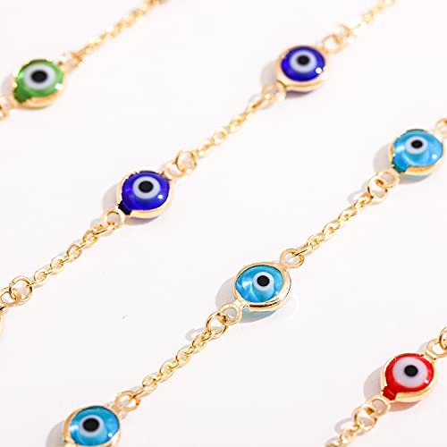 SLOONG Evil Eye Beaded Anklet Bracelets for Women, 14K Gold Plated Ankle Bracelet Jewelry Beach Beads Anklet Set Ankle Bracelets for Women - color: Dark Blue