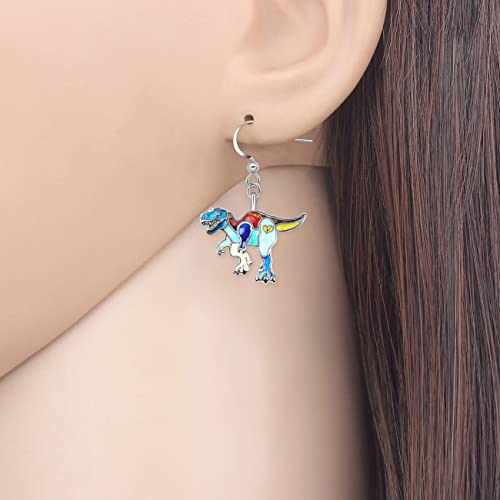 Enamel Alloy Dinosaur Fantasy Dragon Earrings Drop Dangle Unique Animal Jewelry For Women Dragons Gifts - color: Dinosaur Trex Blue