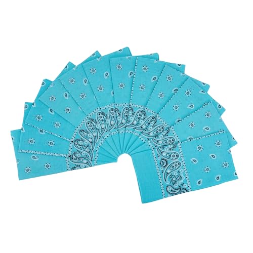 Vamqor 12pcs Bandana for women and men 100% Cotton Custom Fashion Paisley Design Multifunctional Outdoor Square Handkerchief - color: Light Blue