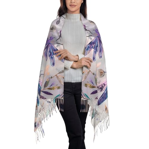 Skull Mushroom Hippie Scarf for Women– Winter Shawl with Tassels, Cozy Wrap for Women’s Festival & Casual Wear - color: Dragonfly Purple