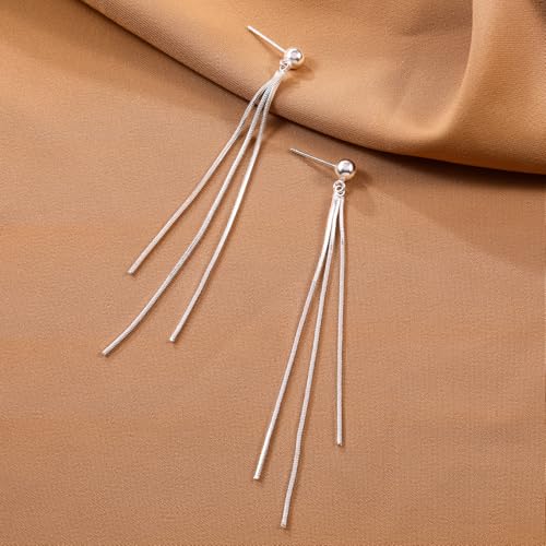 Long Dangle Earrings for Women 925 Sterling Silver/14K Gold Plated Tassel Chain Dangle Drop Earrings for Women Dainty Minimalist Dangling Drop Earrings for Prom Party Jewelry - style: Chain-5-Silver