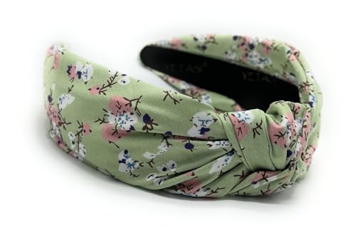 Fall Headbands for Women Satin Pastal Green Bloom Floral, Warable All Day, Colorful Autumn Flower Head band, Silk Feel, Womens Knotted Headband Fashion Designer Top Knot Girls Hair - color: Pastal Green