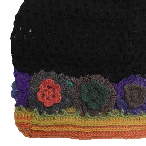 ZLYC Women Cotton Crochet Slouchy Beanie Hat Handmade Knit Summer Skull Cap - color: Colorful Flower Black