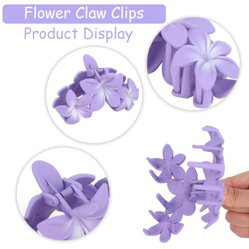 ANBALA 4PCS Flower Claw Hair Clips, Large Plumeria Hair Accessories for Women and Girls - Colorful Hawaiian Non-Slip Strong Hold Clips for Thick Hair - color: A-4pcs large colorful flower
