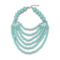 COLORFUL BLING Boho African Wooden Beaded Bib Statement Choker Necklace Long Multi Strand Chunky Layered Collar Tassel Necklace for Women Handmade Jewelry - color: blue