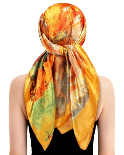 Hair Wrap Scarf and Cap Set for Silk Press, Stretchy Knit Hair Net with Attached Scarf, No Forehead Marks Breathable Net for Women - color: Amber Glow