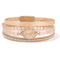 Boho Leather Wrap Bracelets Beaded Stackable Cuff Bracelet Country Concert Outfits Cowboy Cowgirl Western Jewelry Gifts for Women - color: Stone-Gold