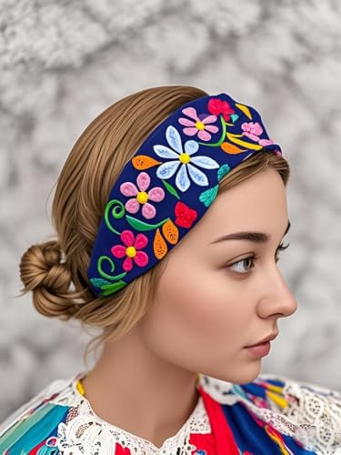 FANFAN Royal Blue Hand Dyed Braided Floral Headband Day of Dead Beach Wedding Gala Hair Accessory E9 - color: Royal Blue