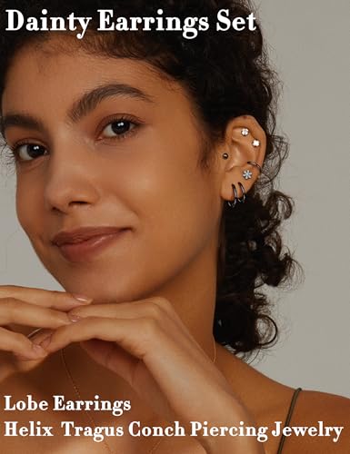LOLIAS 21Pairs Surgical Steel Flat Back Earrings Hypoallergenic 20G Screw Back Nap Stack Cartilage Earring Stacks - color: Black-plated