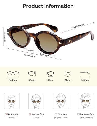SOJOS Retro Oval Polarized Sunglasses for Women Men Chic Trendy 90s Sunnies Shades UV protection Sun Glasses SJ2630 - color: Tortoise Frame Brown Grading Lens
