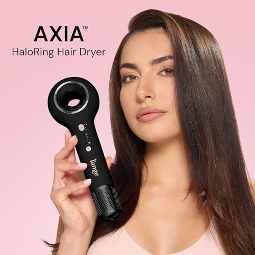 L'ANGE HAIR Axia HaloRing Ionic Hair Dryer | High Speed Professional Blow Dryer for Smooth, Frizz-Free Styles | Lightweight Brushless Motor with Concentrator & Wall Mount | 4 Heat Settings | Black - color: Black