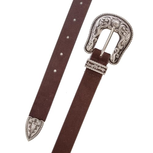 Lucky Brand Women's Western Leather Belt | Classic | Fashion | Vintage | Buffalo Leather | Western-Inspired - color: Suede Western - Brown, size: Small